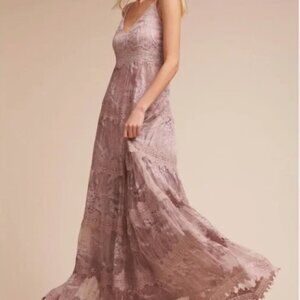 BHLDN Lace Maxi Dress Size 4 Purple Rose Gold Formal Dress Wedding Guest Elegant